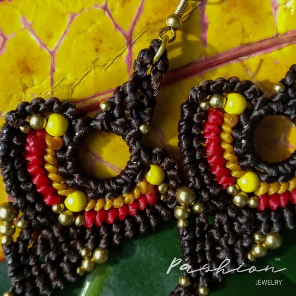 Handmade Blue or Coffee Macramé Earring - Picture 8 of 9